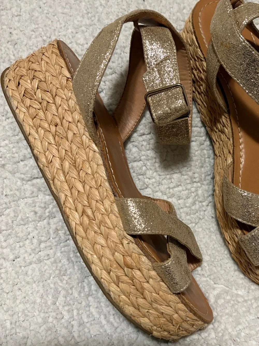 Chinese Laundry Gold Espadrille Platform Sandals with Ankle Strap